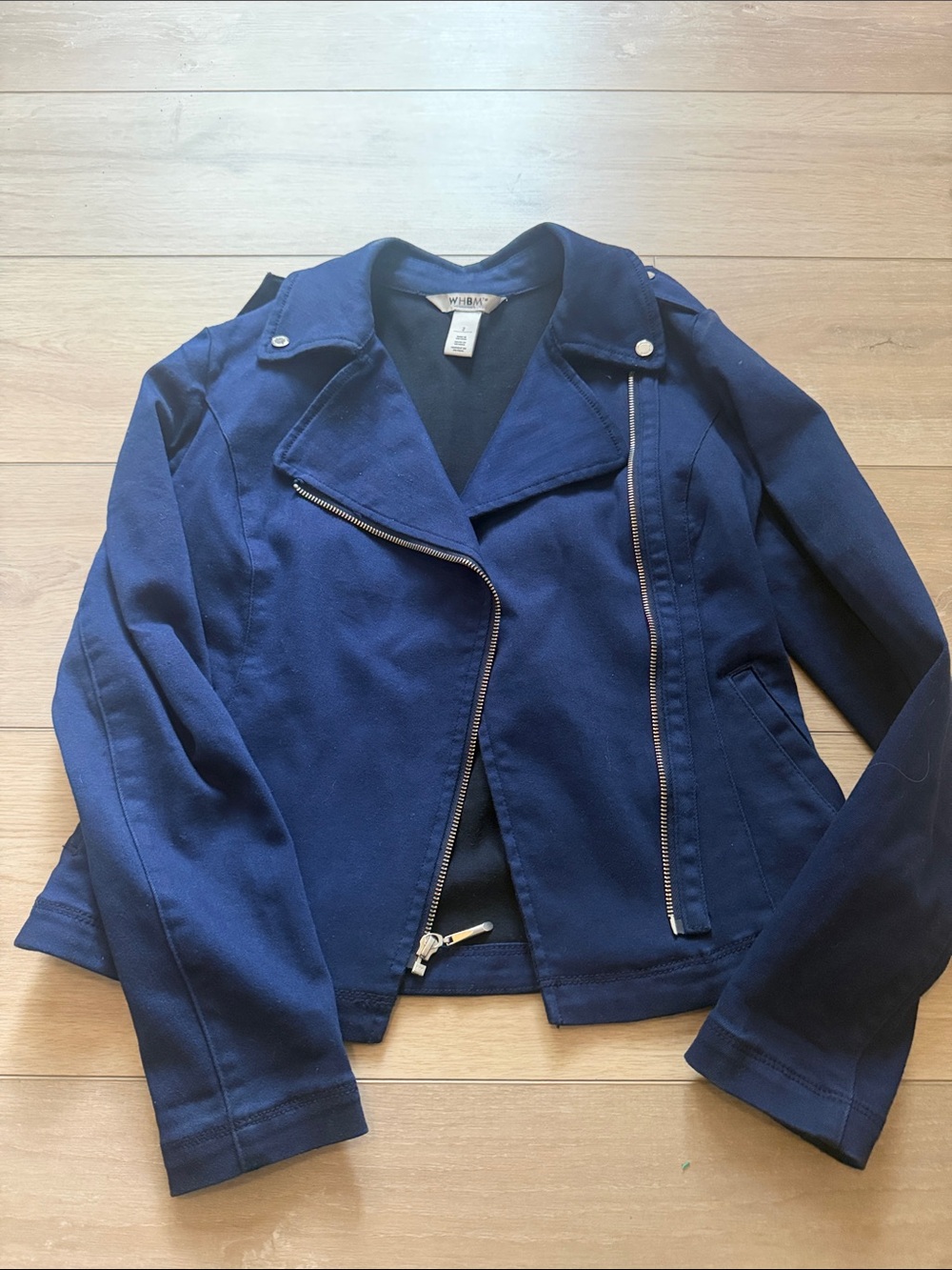 White House Black Market Navy Asymmetrical Zip Jacket